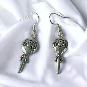 POP Novelty Silver-plated Lollipop Dangle Earrings Handcrafted Candy Jewelry